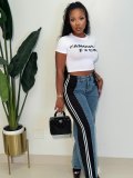 EVE Fashion Patchwork Stripe Straight Jeans SH-S391244