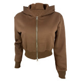 EVE Ribbed Patchwork Zipper Hooded Coat MEI-SM9320