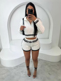 EVE Pre Order: About 7 work days shipping Color Block Lapel Sweater Shorts Knit Set YUEM-Y1101179