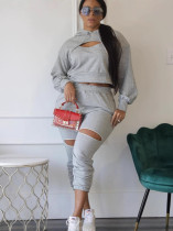 EVE Drop Shoulder Sleeve Hooded Sweatshirt Pant Set HMS-6509