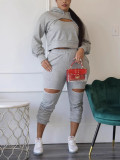 EVE Drop Shoulder Sleeve Hooded Sweatshirt Pant Set HMS-6509