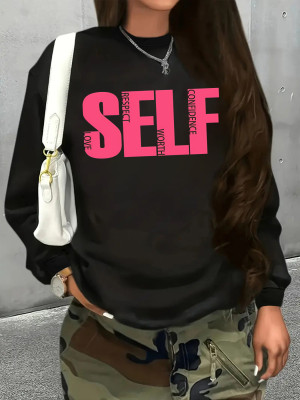 EVE Letter Print Long Sleeve Loose Sweatshirt WSYF-WY00011