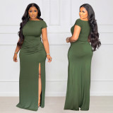 EVE Short Sleeve Solid Color Split Maxi Dress GYLY-10529