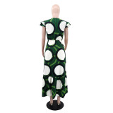 EVE O Neck Print Ruffle Sleeve Maxi Dress GYLY-10541