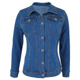 EVE Long Sleeve Lapel Pockets Denim Coat GDAM-218619