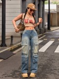 EVE Multi-pocket Straight Leg Washed Jeans GKNF-TSX-11038