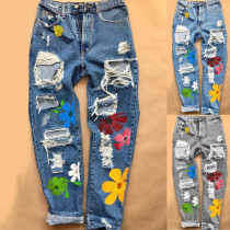 EVE Printed Hole Fashion High Waist Jeans GDMY-018