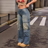 EVE Multi-pocket Straight Leg Washed Jeans GKNF-TSX-11038