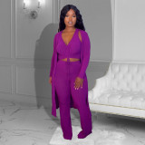 EVE Solid Color Long Sleeve Loose 3 Piece Pants Set ZDF-31262