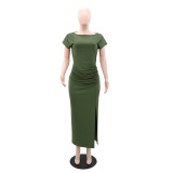 EVE Short Sleeve Solid Color Split Maxi Dress GYLY-10529