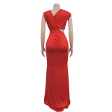 EVE Solid Color Sleeveless Deep V Neck Maxi Dress BY-C7061