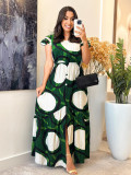 EVE O Neck Print Ruffle Sleeve Maxi Dress GYLY-10541