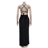 EVE Beaded Velour Backless Sling Maxi Dress BY-C7065