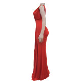 EVE Solid Color Sleeveless Deep V Neck Maxi Dress BY-C7061