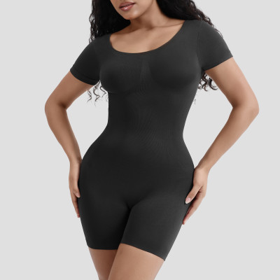 EVE Solid Color Short Sleeve Shapewear Romper GMDI-32197