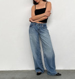EVE Solid Color Washed Wide Leg Jeans GDMY-12176