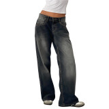 EVE Washed Loose Solid Color Straight Jeans GDMY-12154