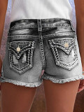 EVE Fashion Embroidered Holes Denim Shorts GDMY-G157