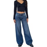 EVE Solid Color Washed Wide Leg Jeans GDMY-12176