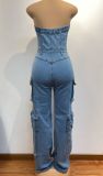 EVE Single-breasted Wrap Chest Denim Jumpsuit GADE-9825