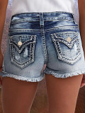 EVE Fashion Embroidered Holes Denim Shorts GDMY-G157