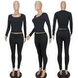 EVE Threaded Solid Color Square Neck Two Piece Pants Set YD-009