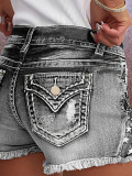 EVE Fashion Embroidered Holes Denim Shorts GDMY-G157