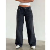 EVE Solid Color Washed Wide Leg Jeans GDMY-12176