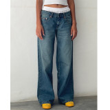 EVE Solid Color Washed Wide Leg Jeans GDMY-12176