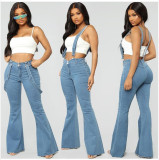 EVE Fashion Solid Color Denim Flare Back Pants GDMY-LF003