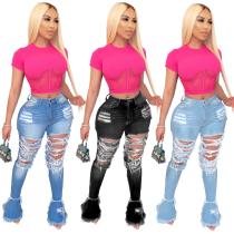 EVE Fashion High Waist Tassel Hole Flare Jeans GDMY-1988