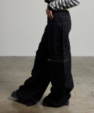 EVE Washed Zipper Multi-pockets Wide Leg Jeans GDMY-222
