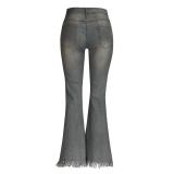 EVE High Waist Holes Slim Micro Flare Jeans GDMY-LF006