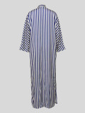 EVE Loose Stripe Long Sleeve Single-breasted Shirt Dress MIL-T089