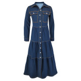 EVE Long Sleeve Denim Cardigan Long Dress GDAM-218620