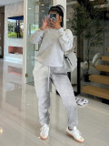 EVE Solid Color Long Sleeve Sport Two Piece Pants Set MIL-T086