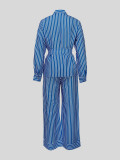 EVE Print Stripe Long Sleeve Tie Up Two Piece Pants Set MIL-T091