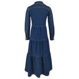EVE Long Sleeve Denim Cardigan Long Dress GDAM-218620