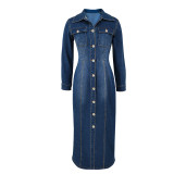 EVE Fashion Denim Single-breasted Long Coat Dress GDAM-218618
