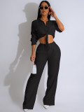 EVE Long Sleeve Lapel Tie Up Two Piece Pants Set MIL-T084