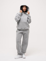 EVE Solid Color Hooded Sweatshirts Two Piece Pants Set MIL-T088