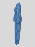 EVE Print Stripe Long Sleeve Tie Up Two Piece Pants Set MIL-T091
