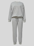 EVE Solid Color Long Sleeve Sport Two Piece Pants Set MIL-T086