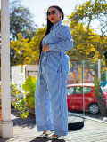 EVE Print Stripe Long Sleeve Tie Up Two Piece Pants Set MIL-T091
