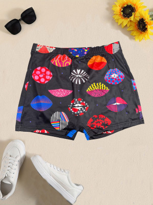 EVE Sexy Lips Print Skinny Sport Shorts DAI-A102