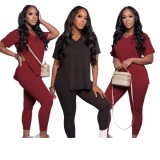 EVE Plus Size Solid Color Split Two Piece Pants Set QYXZ-GT9116