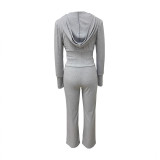 EVE Solid Color Hooded Zipper Coat Two Piece Pants Set LSD-LD2240