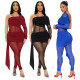 EVE Single Shoulder Long Sleeve Patchwork Jumpsuit GXYF-H0417