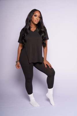 EVE Plus Size Solid Color Split Two Piece Pants Set QYXZ-GT9116