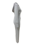 EVE Solid Color Hooded Zipper Coat Two Piece Pants Set LSD-LD2240
